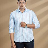 Light Blue & Orange Striped Printed Shirt