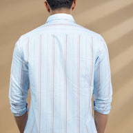 Light Blue & Orange Striped Printed Shirt