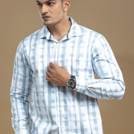 Blue and Grey Abstract Self Design Printed Shirt