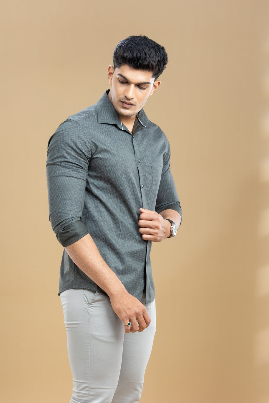 Olive Green Abstract Printed Shirt