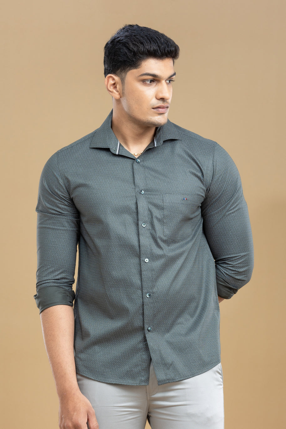 Olive Green Abstract Printed Shirt