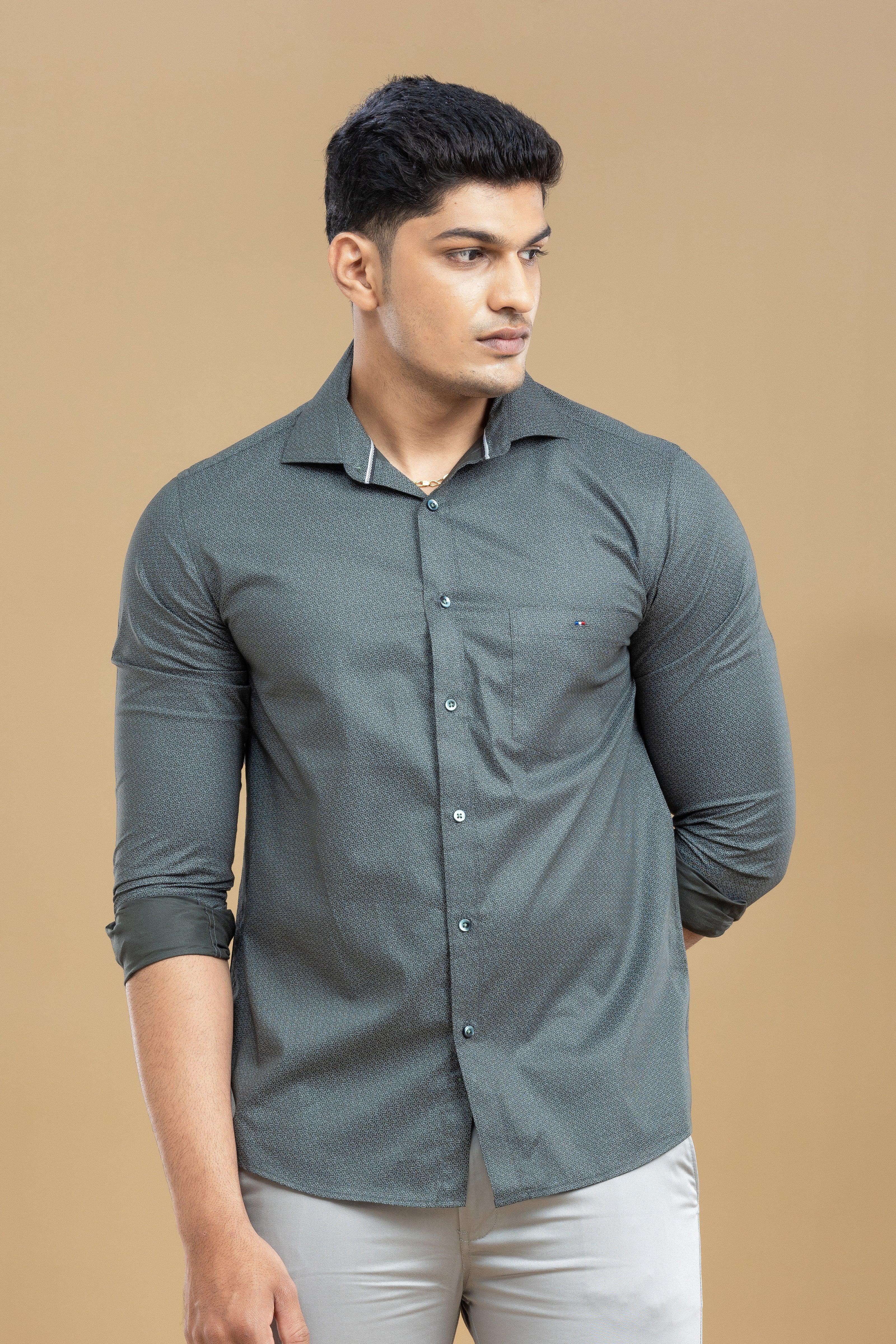 Olive Green Abstract Printed Shirt