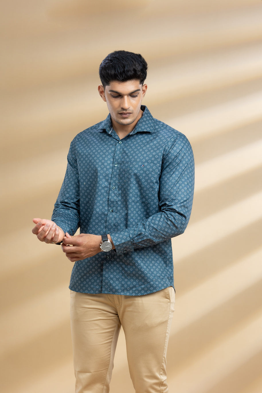 Sea Green Dots Printed Shirt