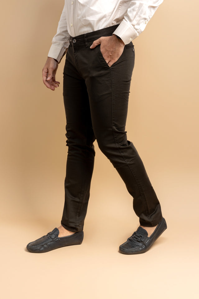 Dark Brown Classic Slim Fit Solid Trousers