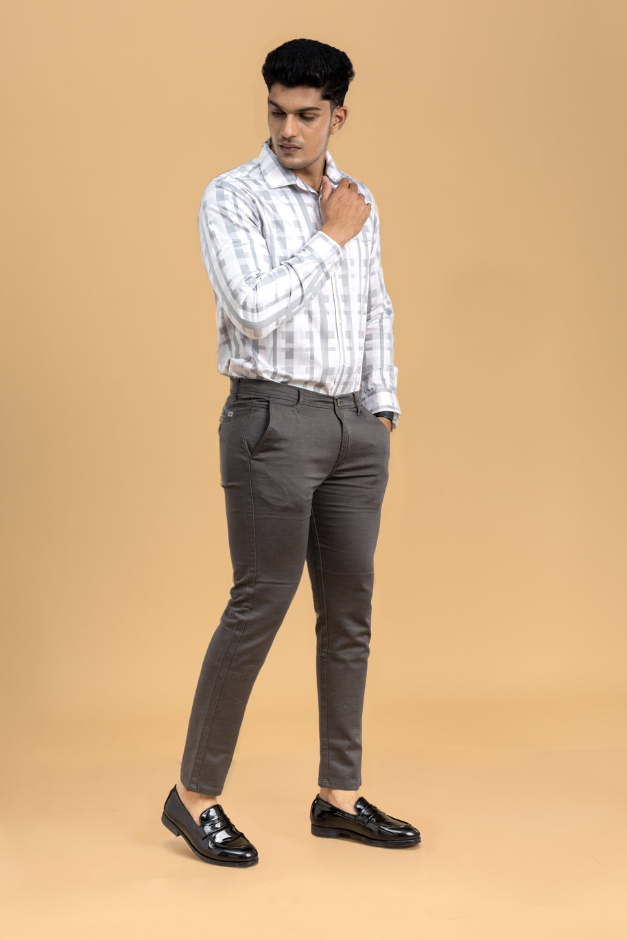 Dark Grey Classic Slim Fit Solid Trousers