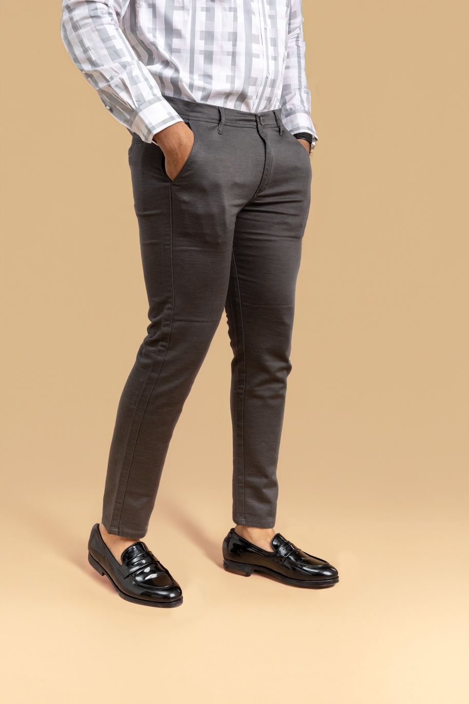 Dark Grey Classic Slim Fit Solid Trousers
