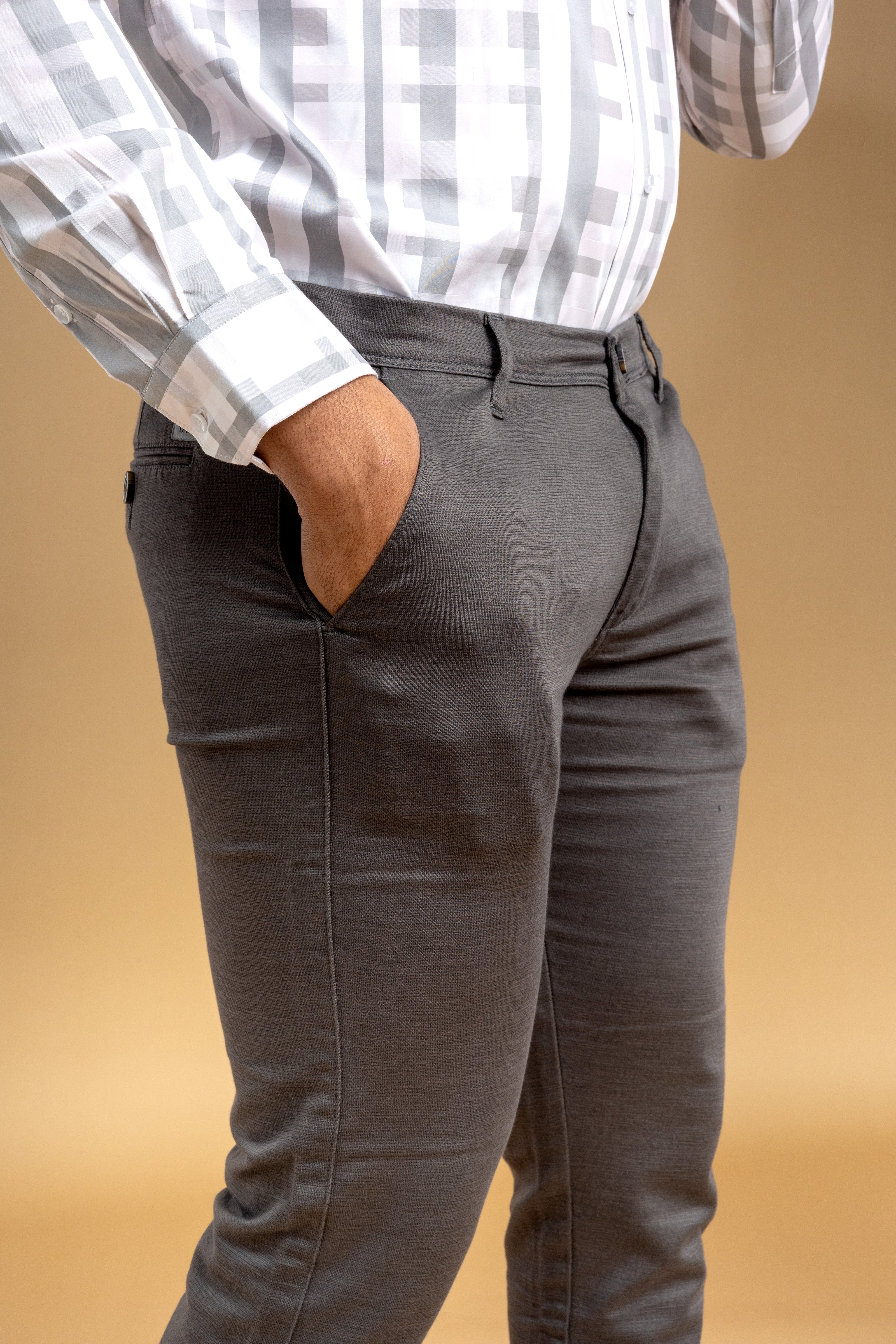 Dark Grey Classic Slim Fit Solid Trousers