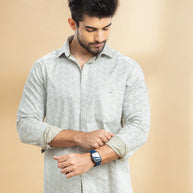 Beige Floral Self Design Abstract Printed Shirt