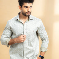 Beige Floral Self Design Abstract Printed Shirt