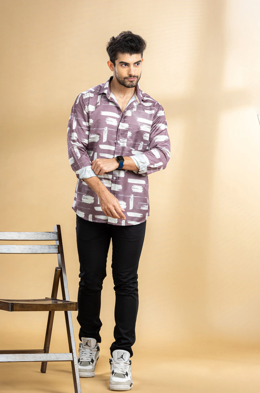 Purple and White Abstract Printed Shirt