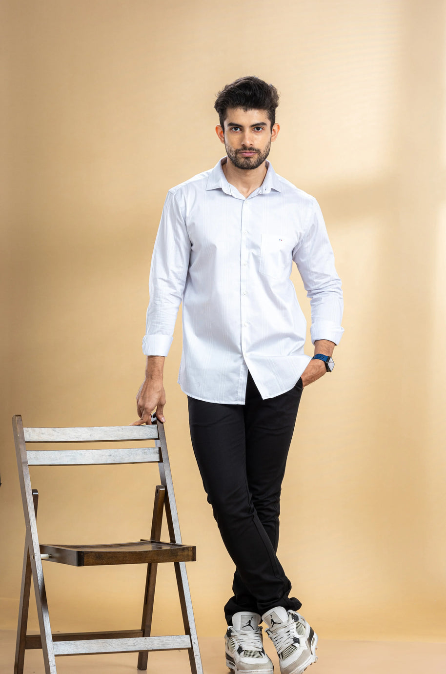 Fog Grey Striped Printed Shirt