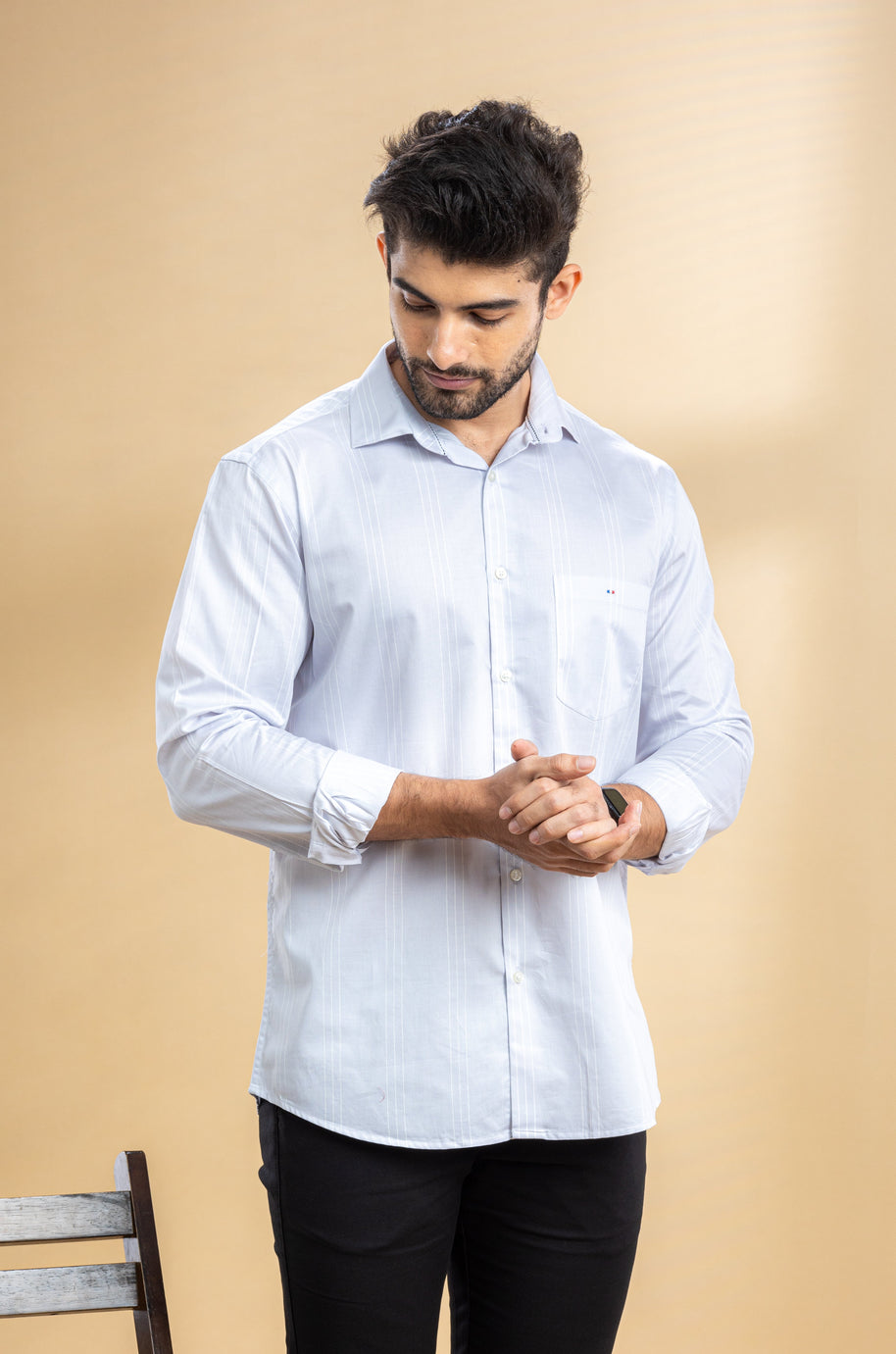 Fog Grey Striped Printed Shirt