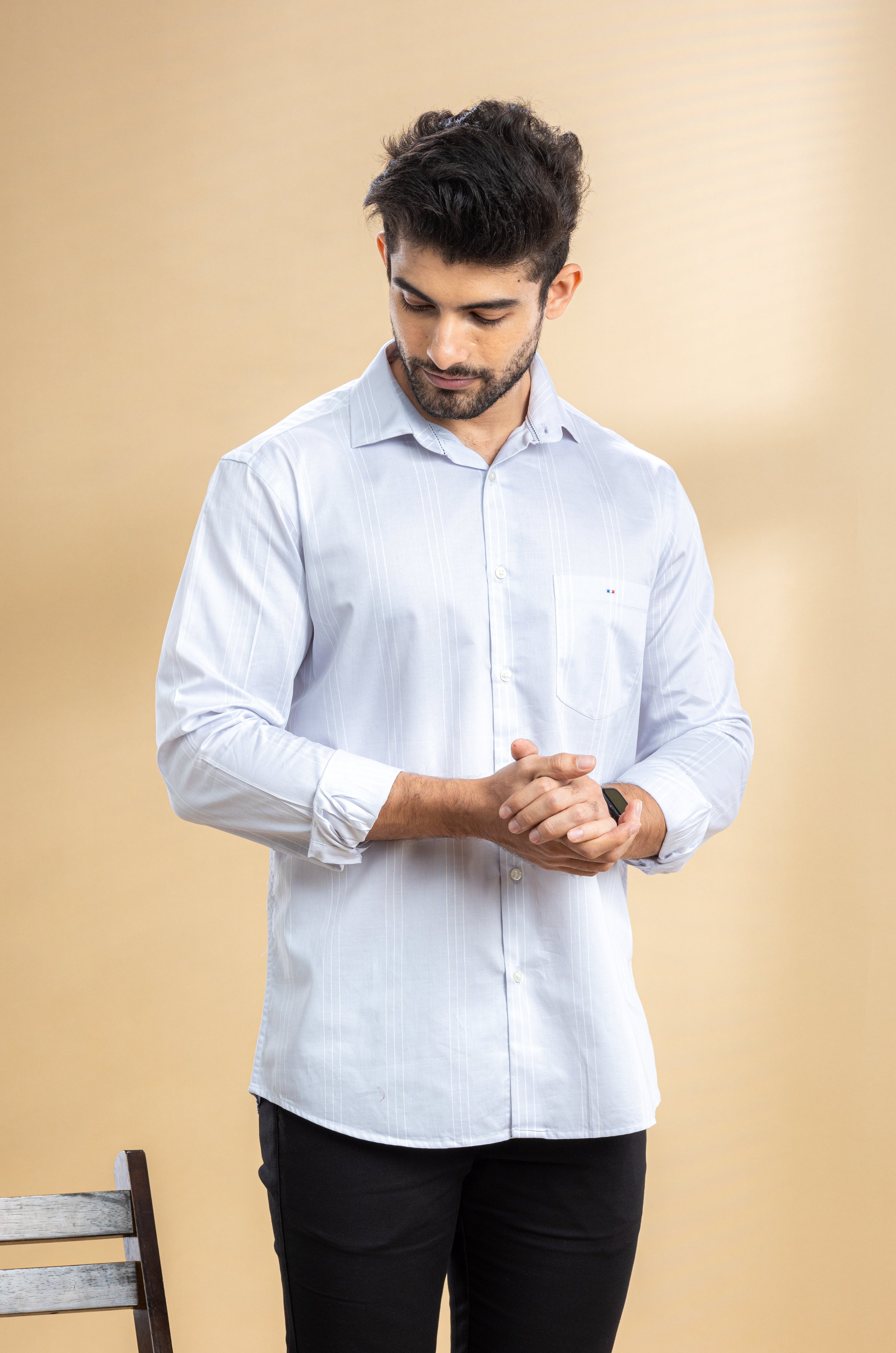 Fog Grey Striped Printed Shirt