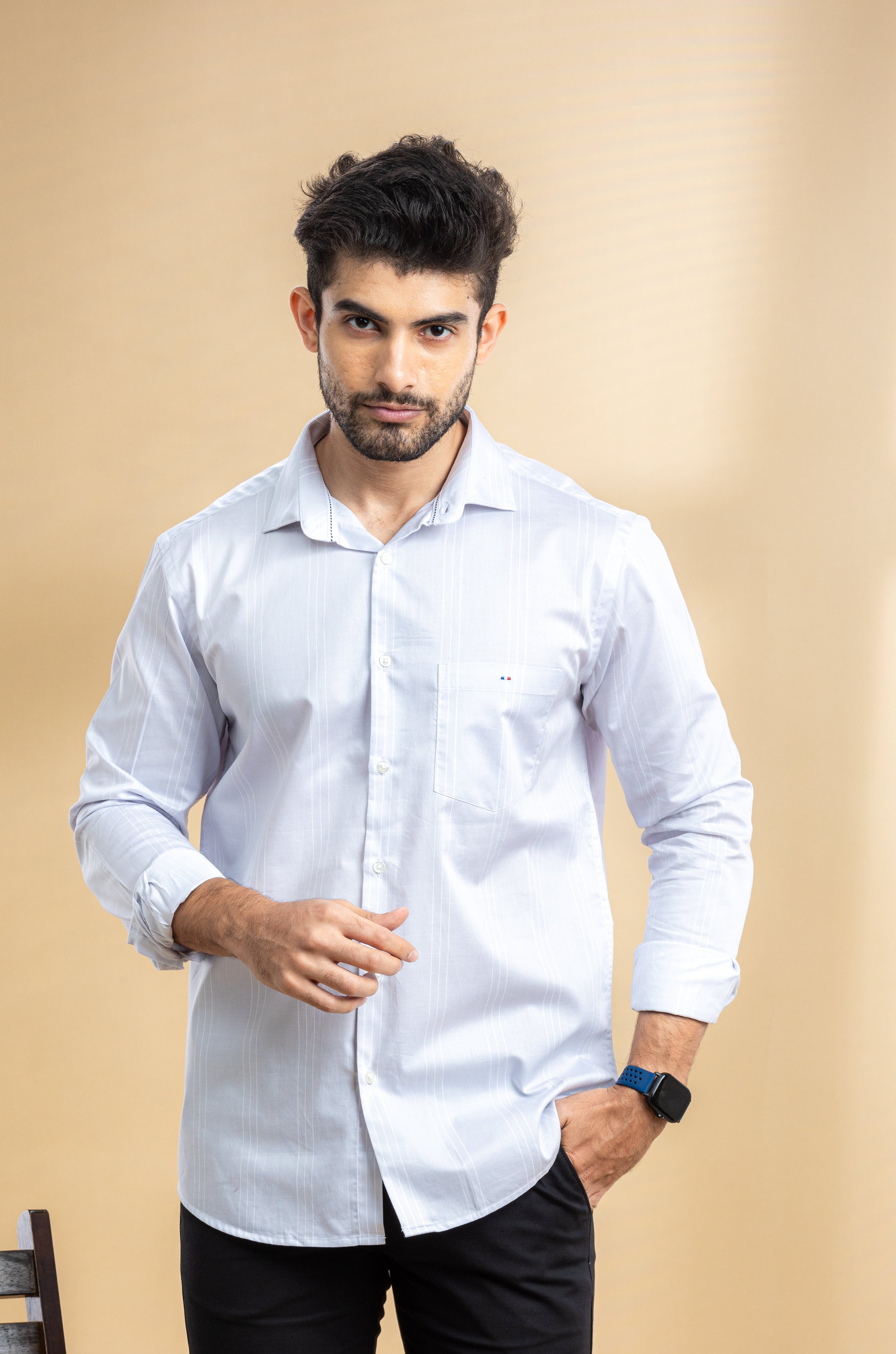 Fog Grey Striped Printed Shirt