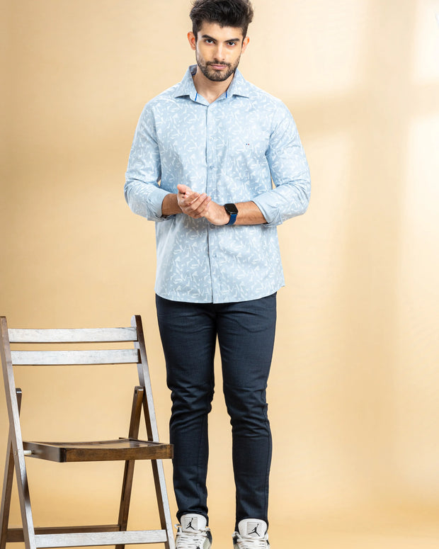 Ice Blue Abstract Printed Shirt