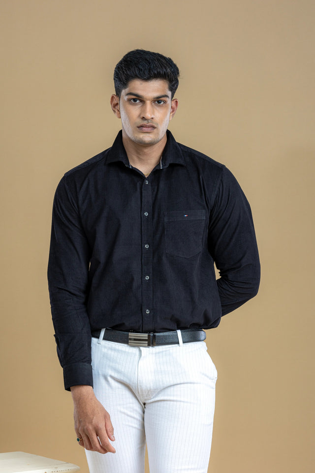 Black Corduroy Solid Shirt