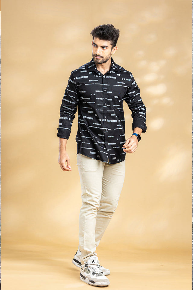 Abstract Black Cotton Printed Shirt