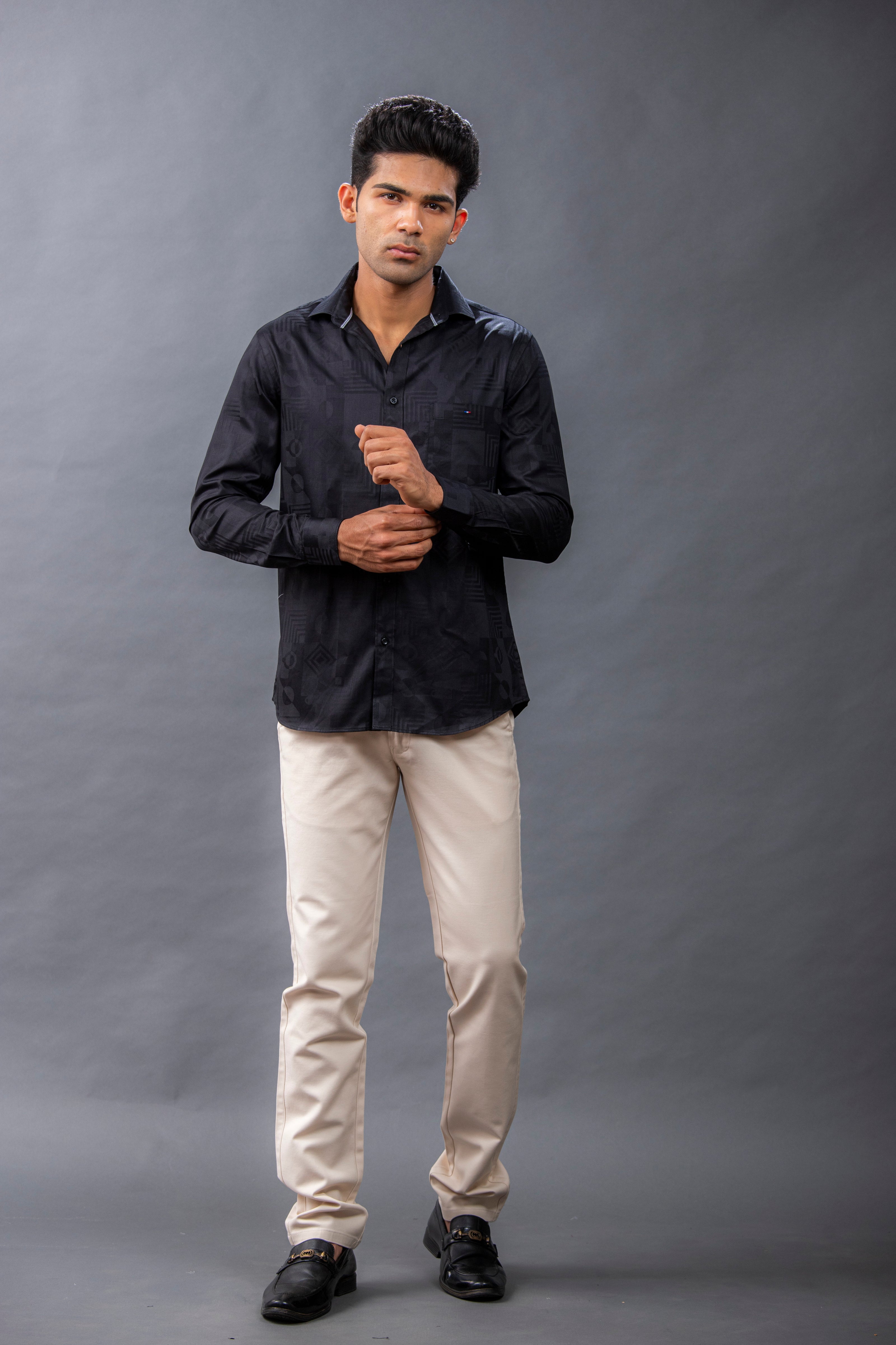 Black Dobby Printed Shirts