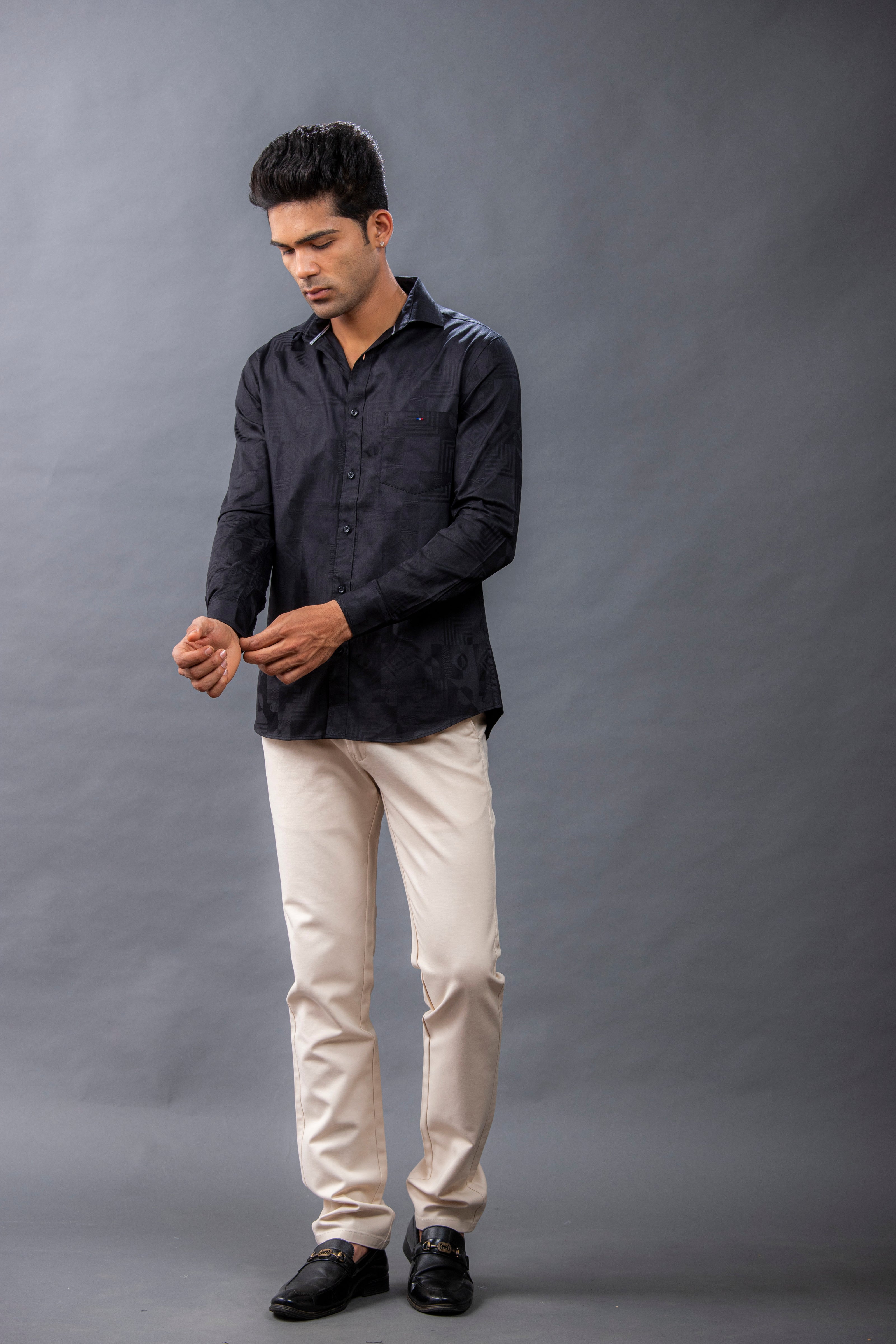 Black Dobby Printed Shirts
