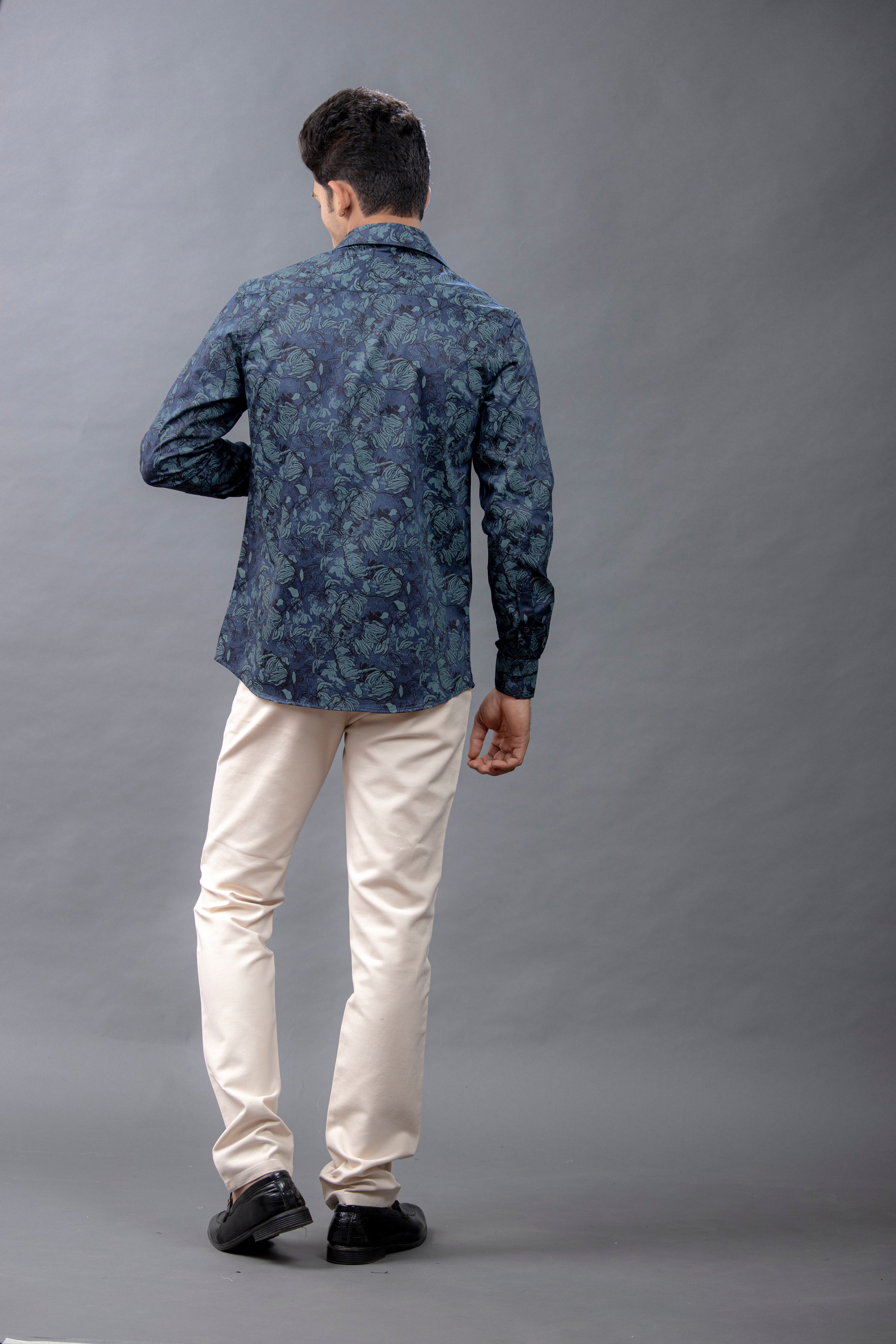 Aqua Floral Printed Shirt
