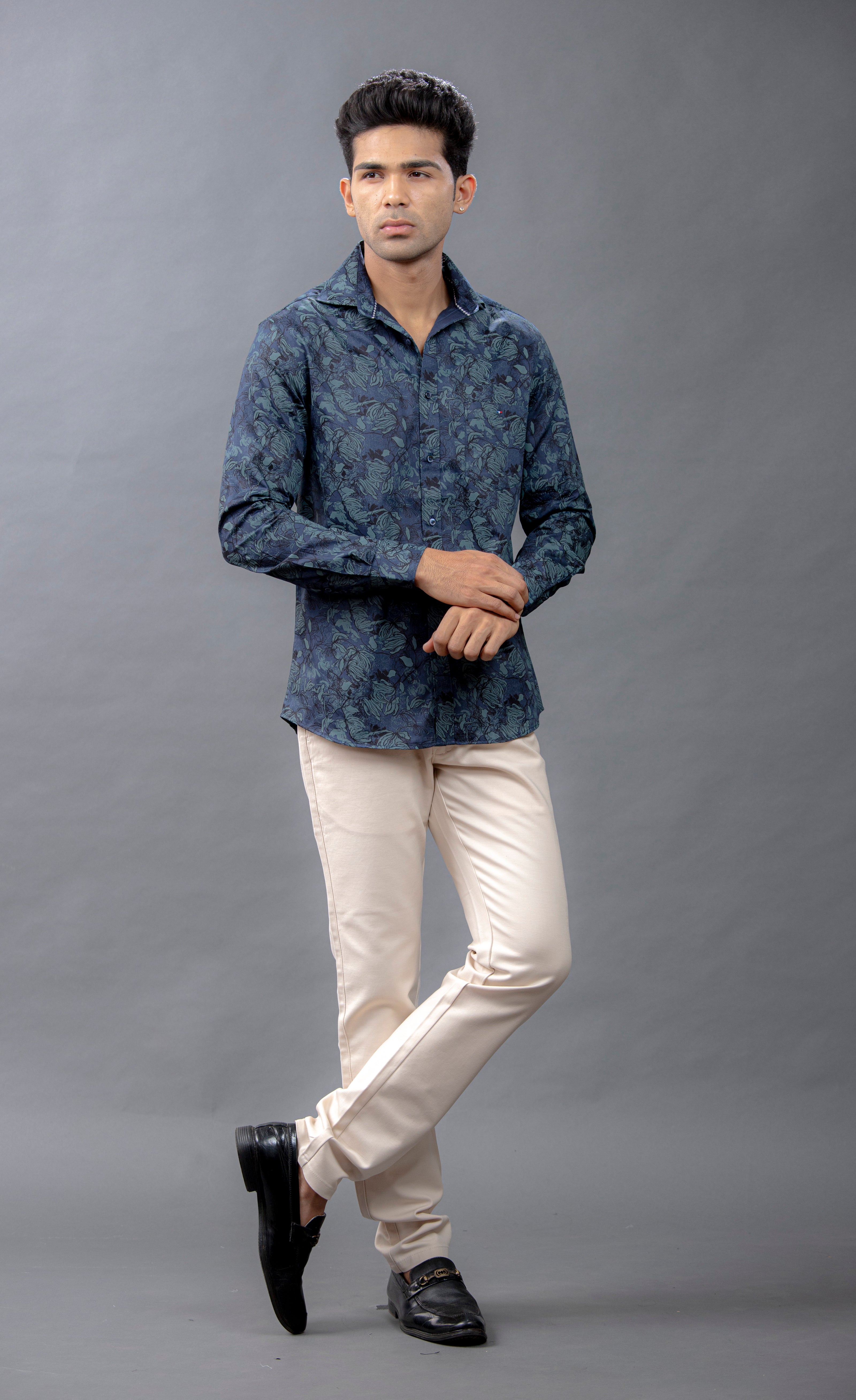 Aqua Floral Printed Shirt