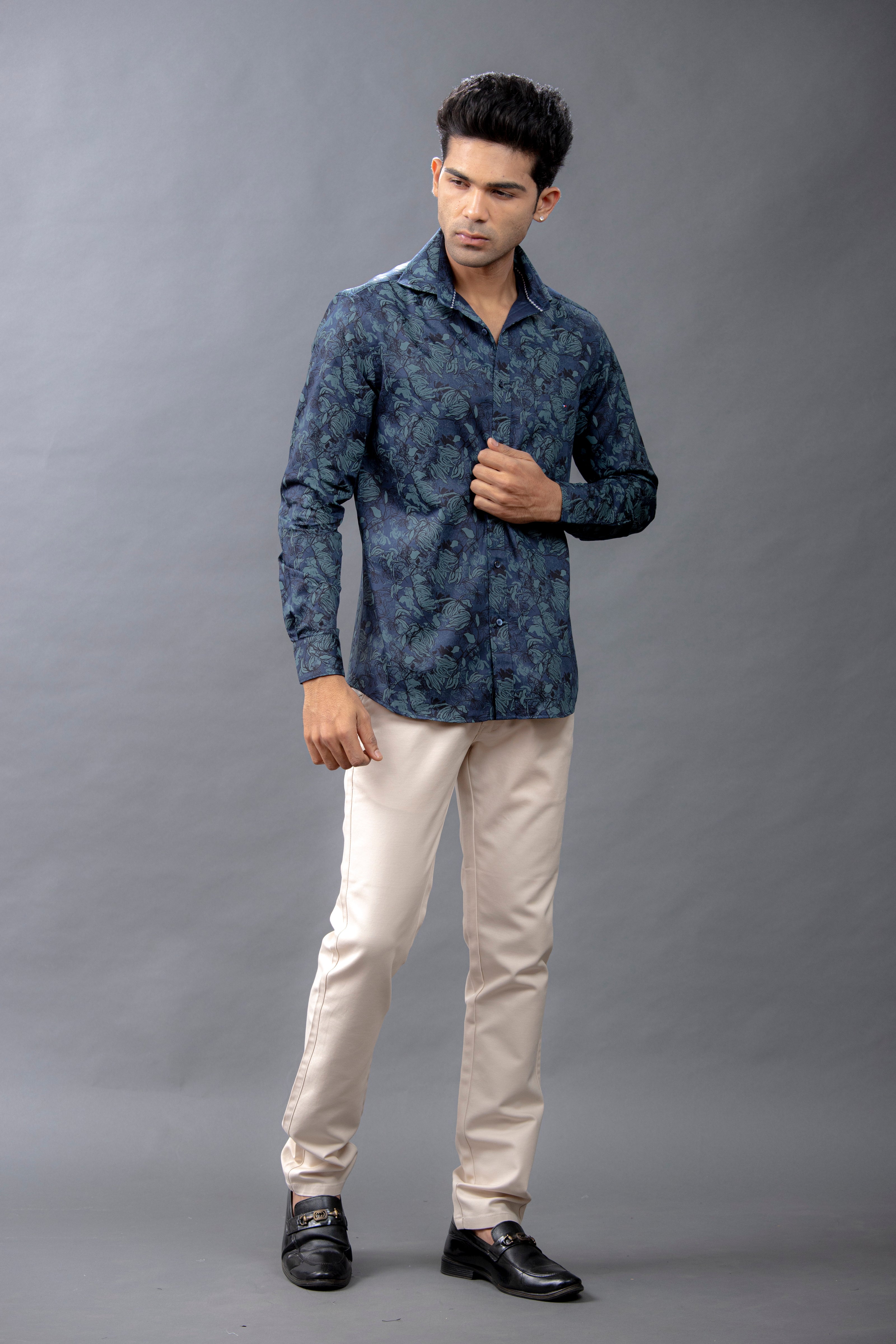 Aqua Floral Printed Shirt