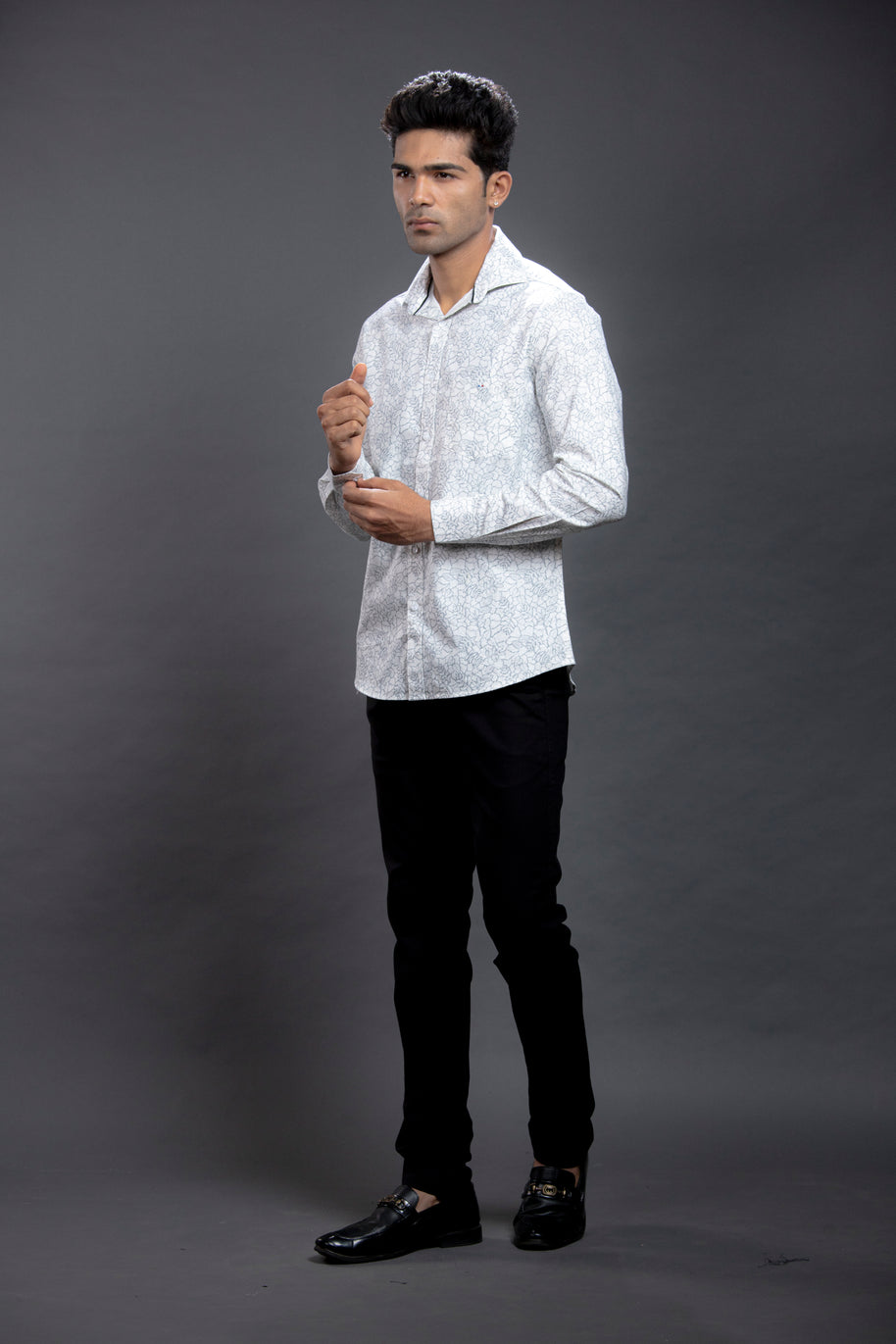 Grey Floral Printed Shirt