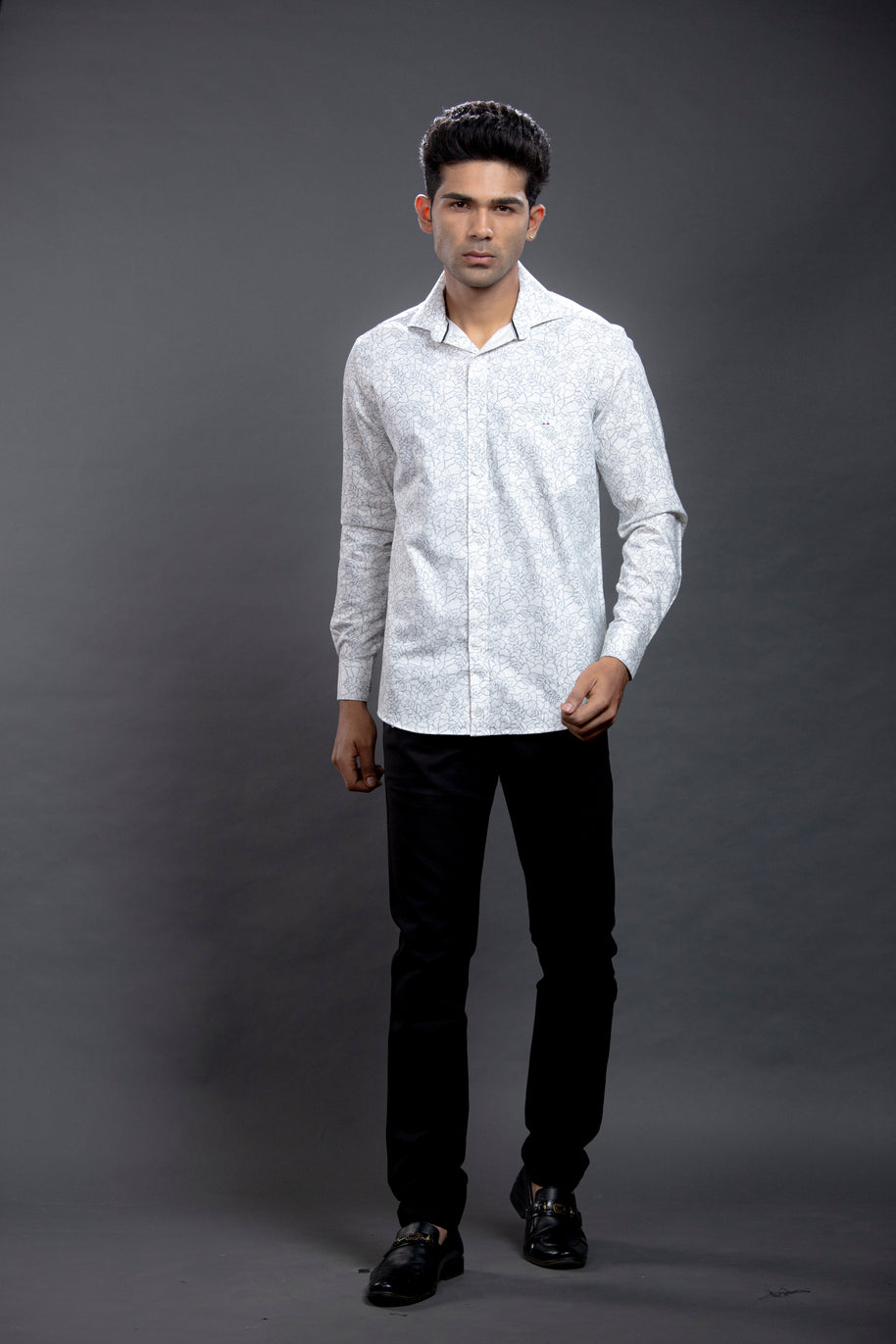 Grey Floral Printed Shirt