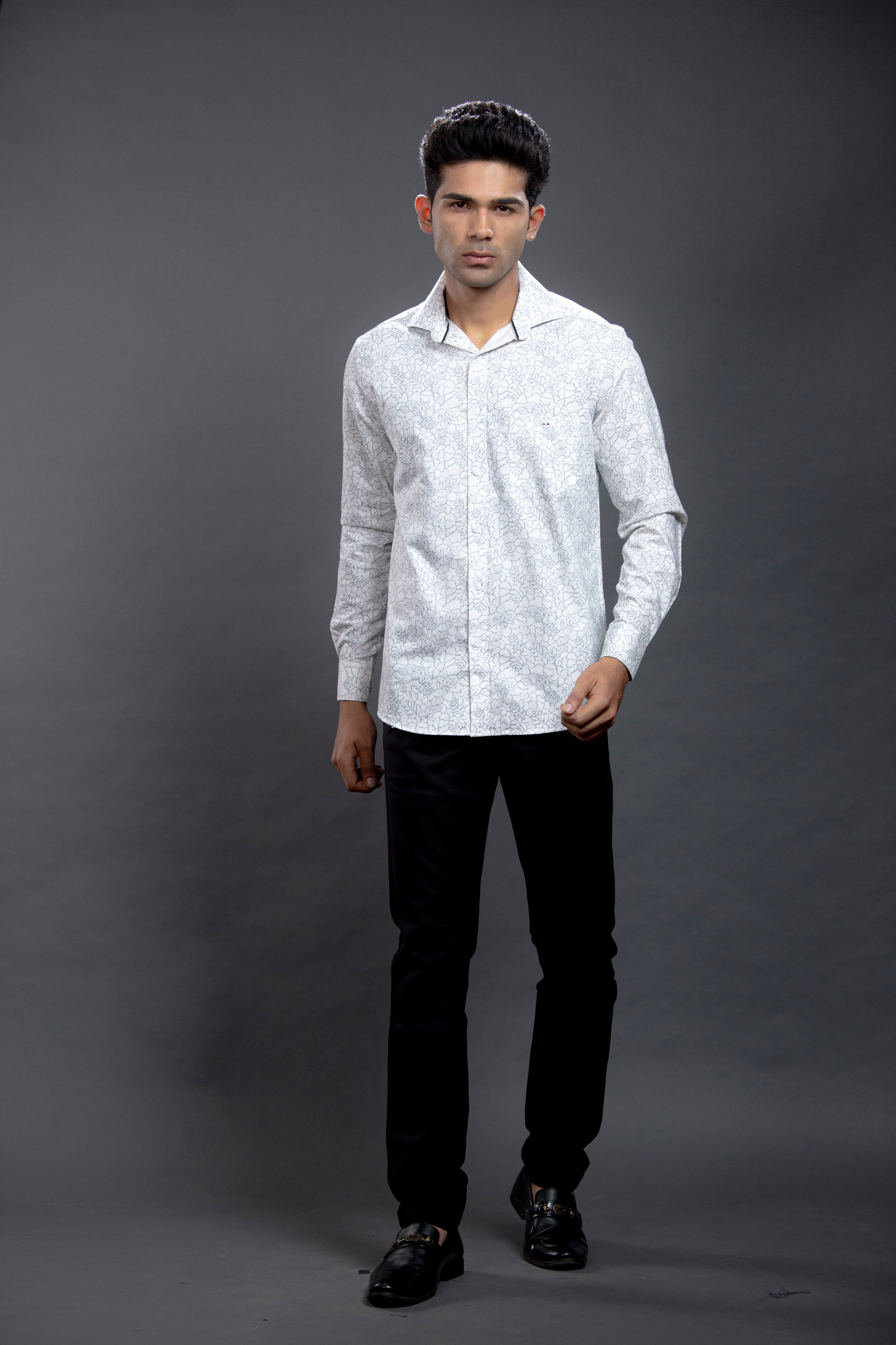 Grey Floral Printed Shirt
