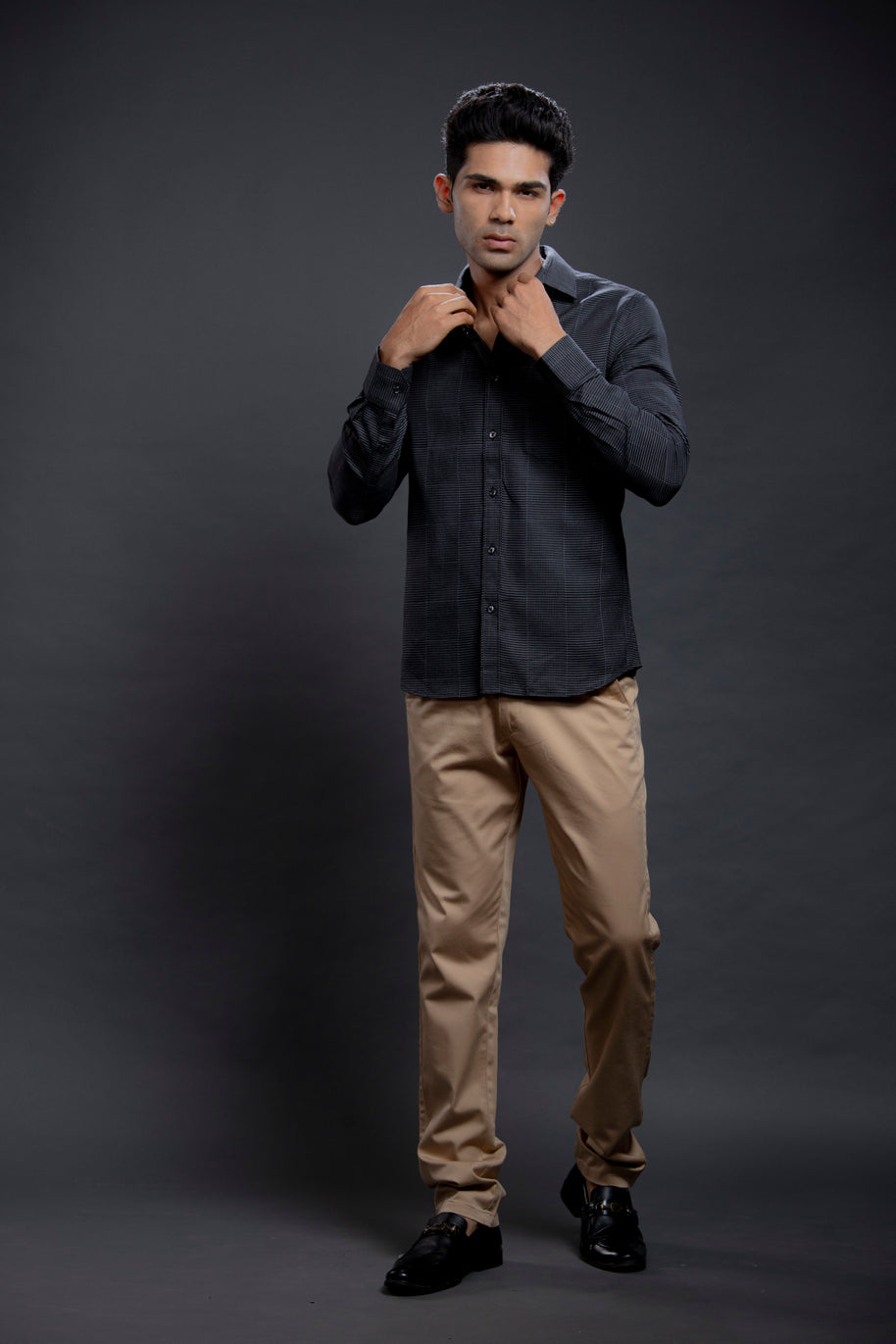 Black Dobby Checkered Shirts