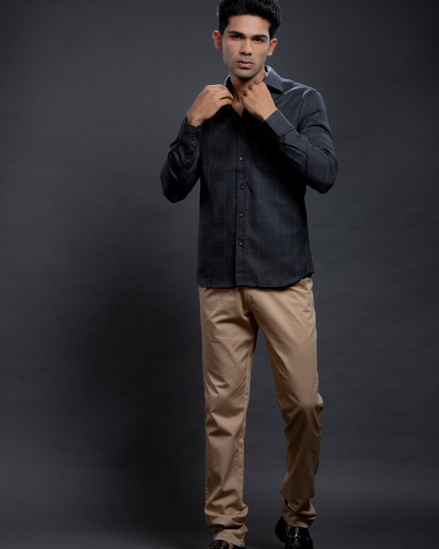 Black Dobby Checkered Shirts