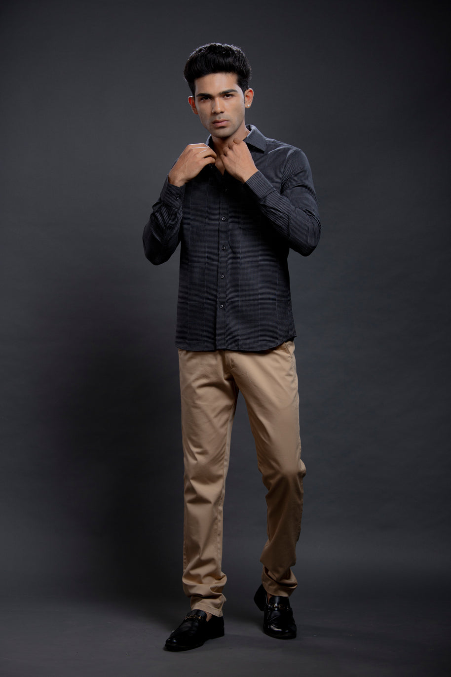 Black Dobby Checkered Shirts