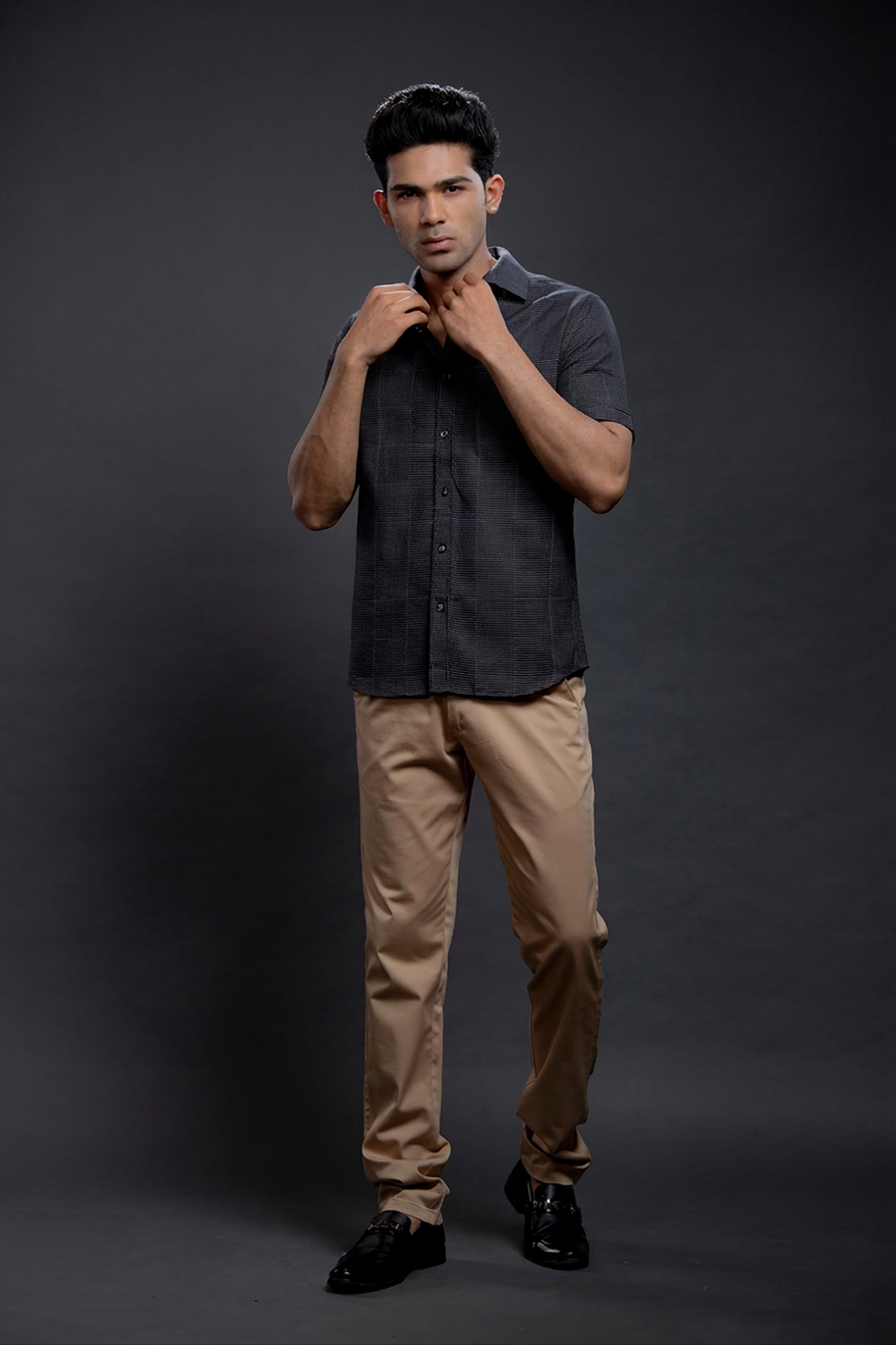 Black Dobby Checkered Shirts