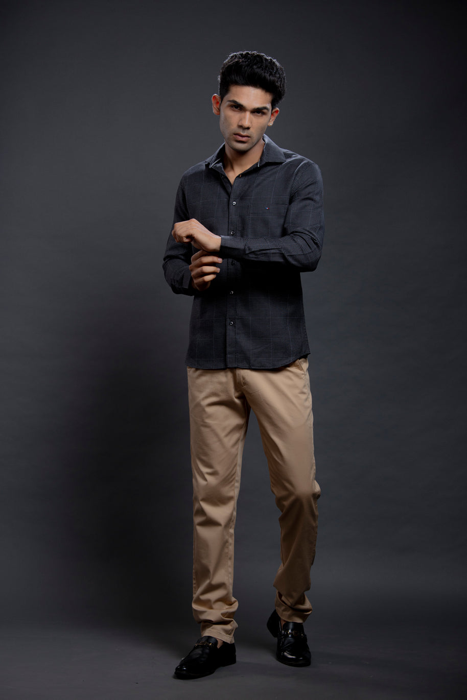 Black Dobby Checkered Shirts