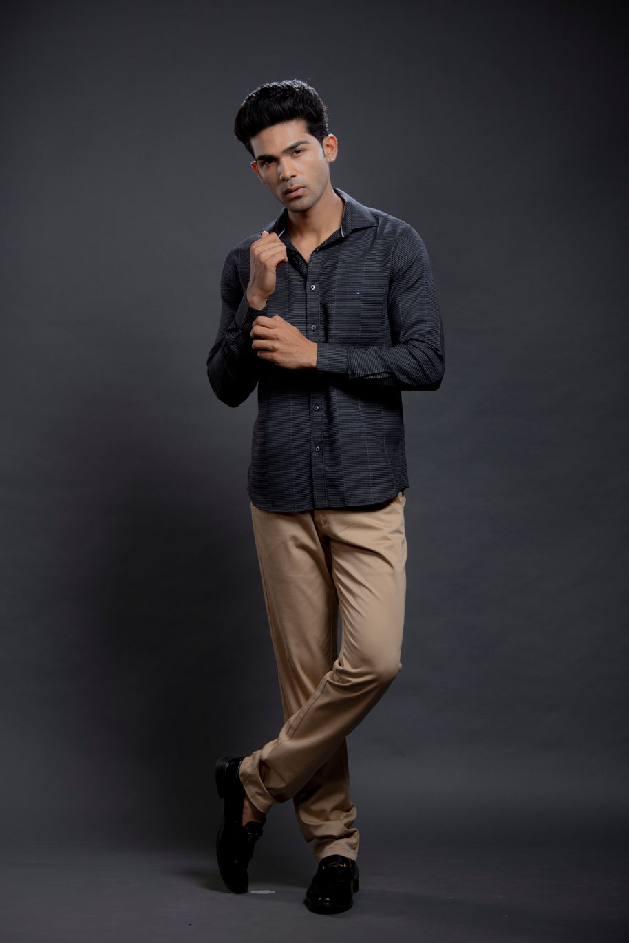 Black Dobby Checkered Shirts