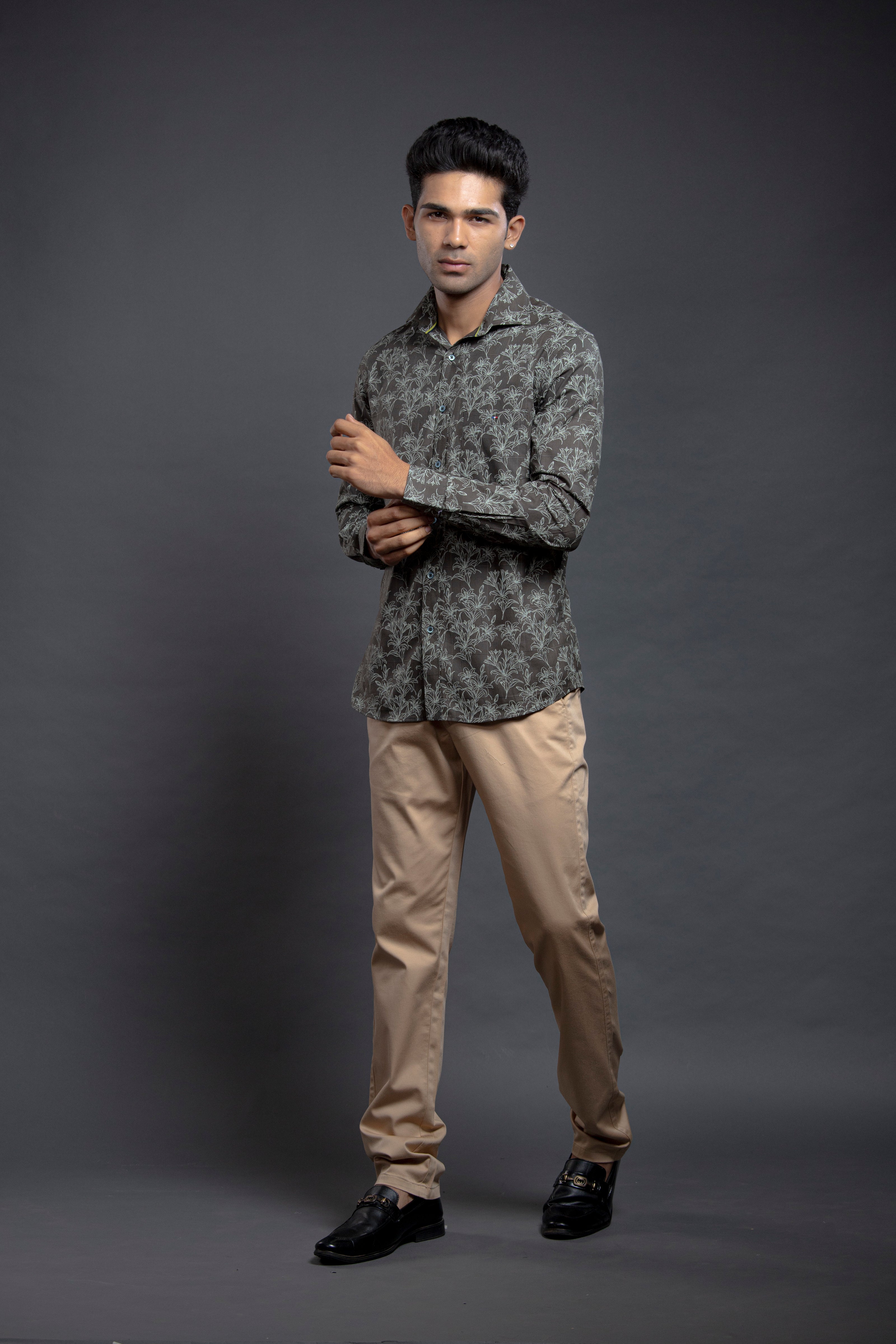 Olive Floral Printed Shirts