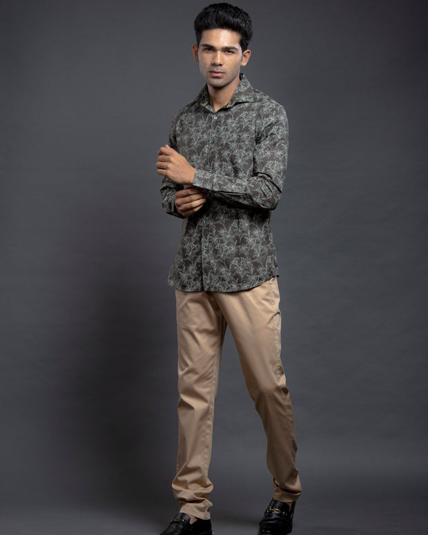 Olive Floral Printed Shirts