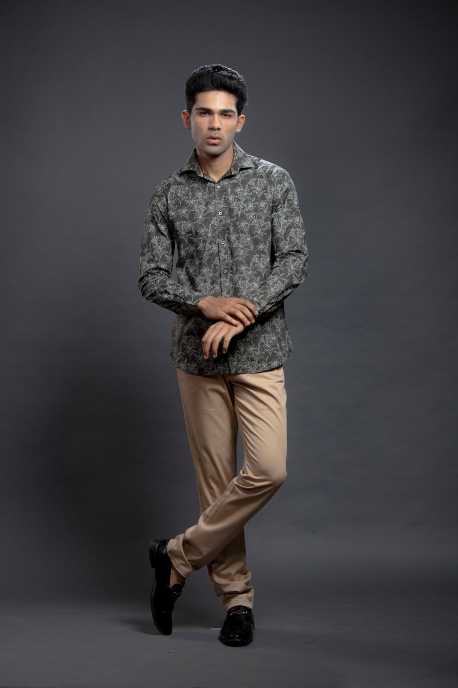 Olive Floral Printed Shirts