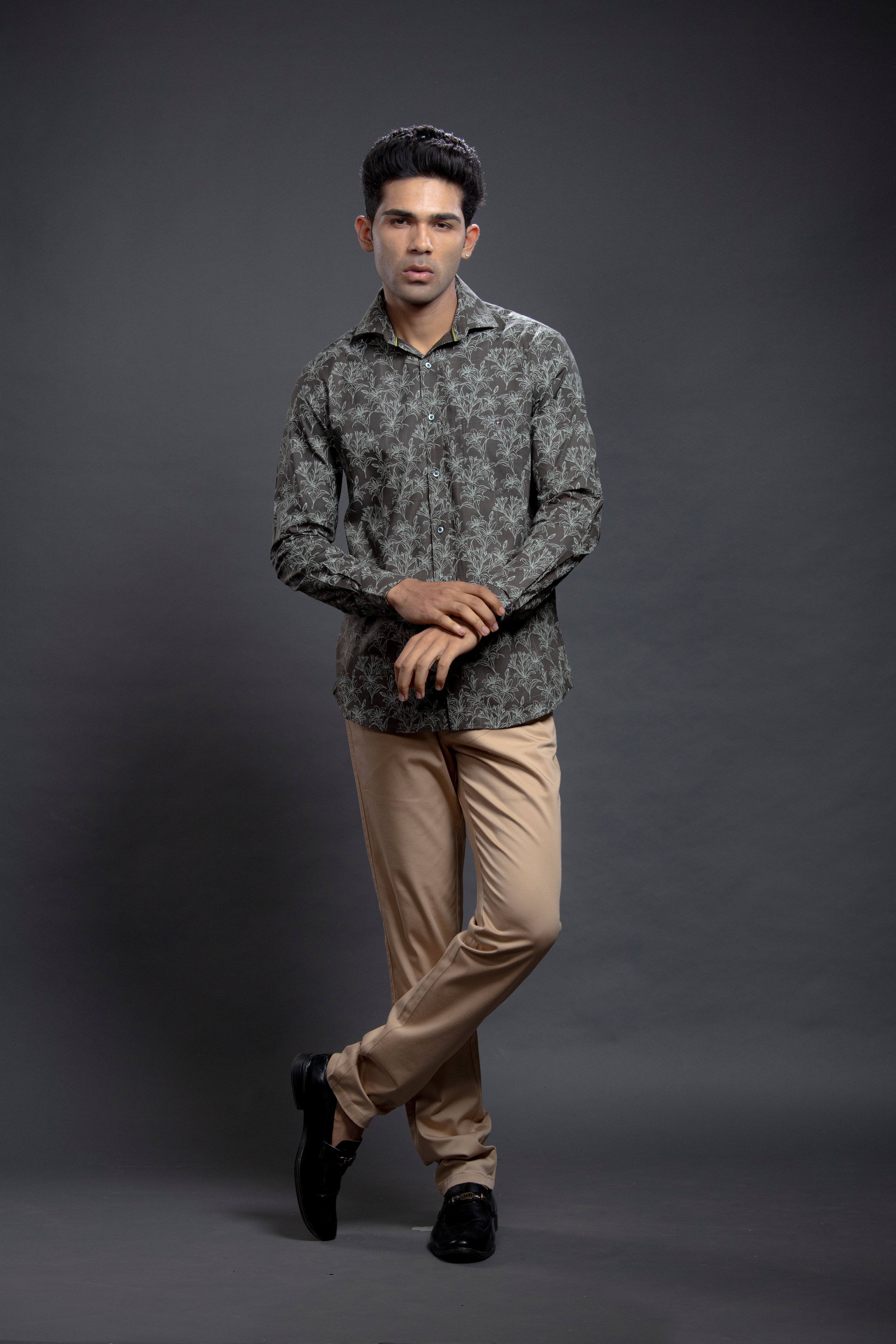 Olive Floral Printed Shirts