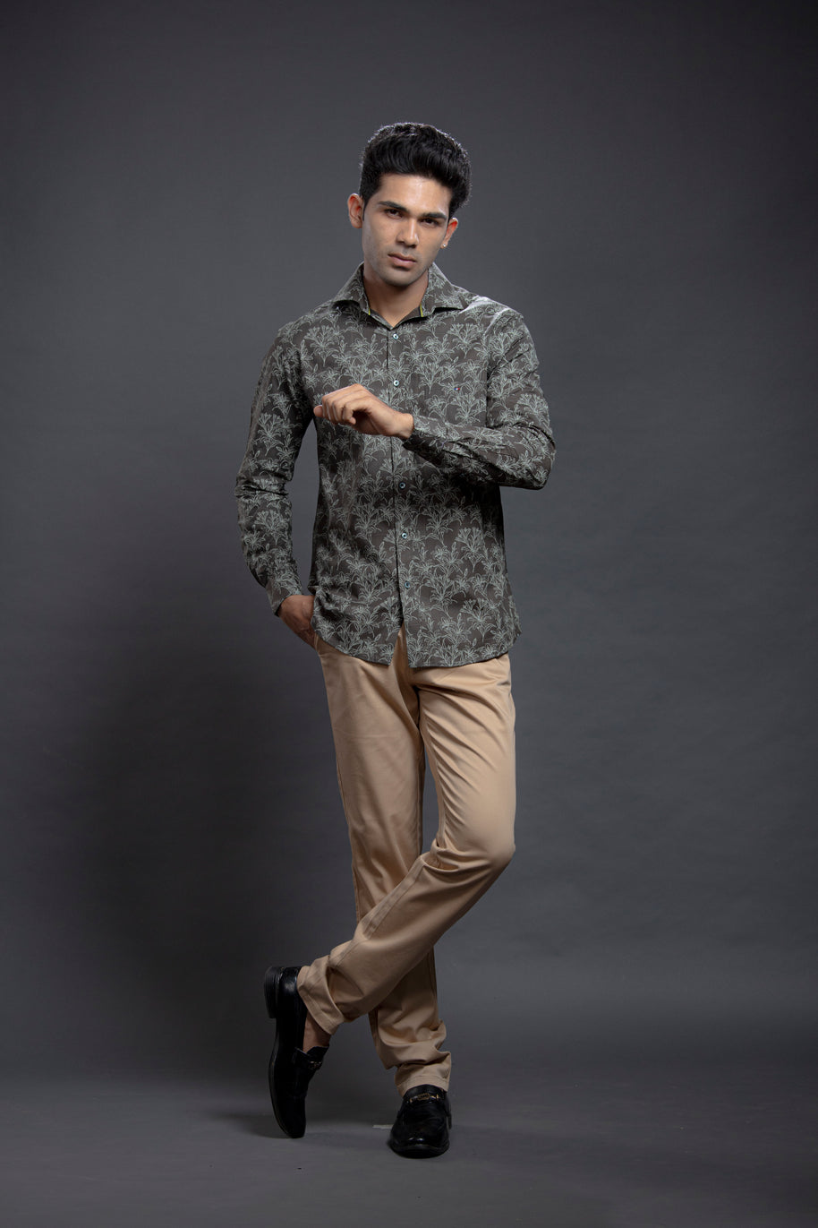 Olive Floral Printed Shirts