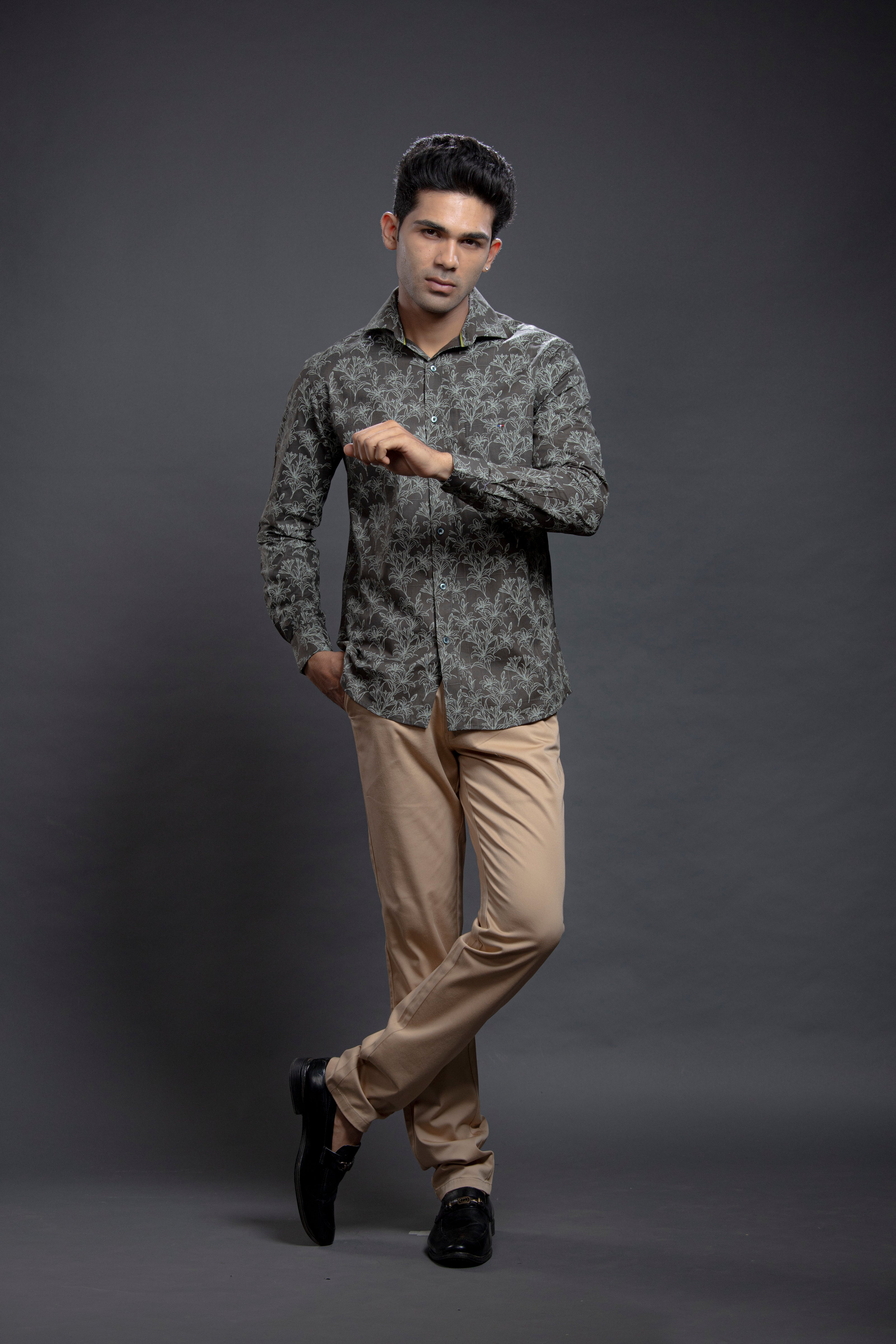 Olive Floral Printed Shirts