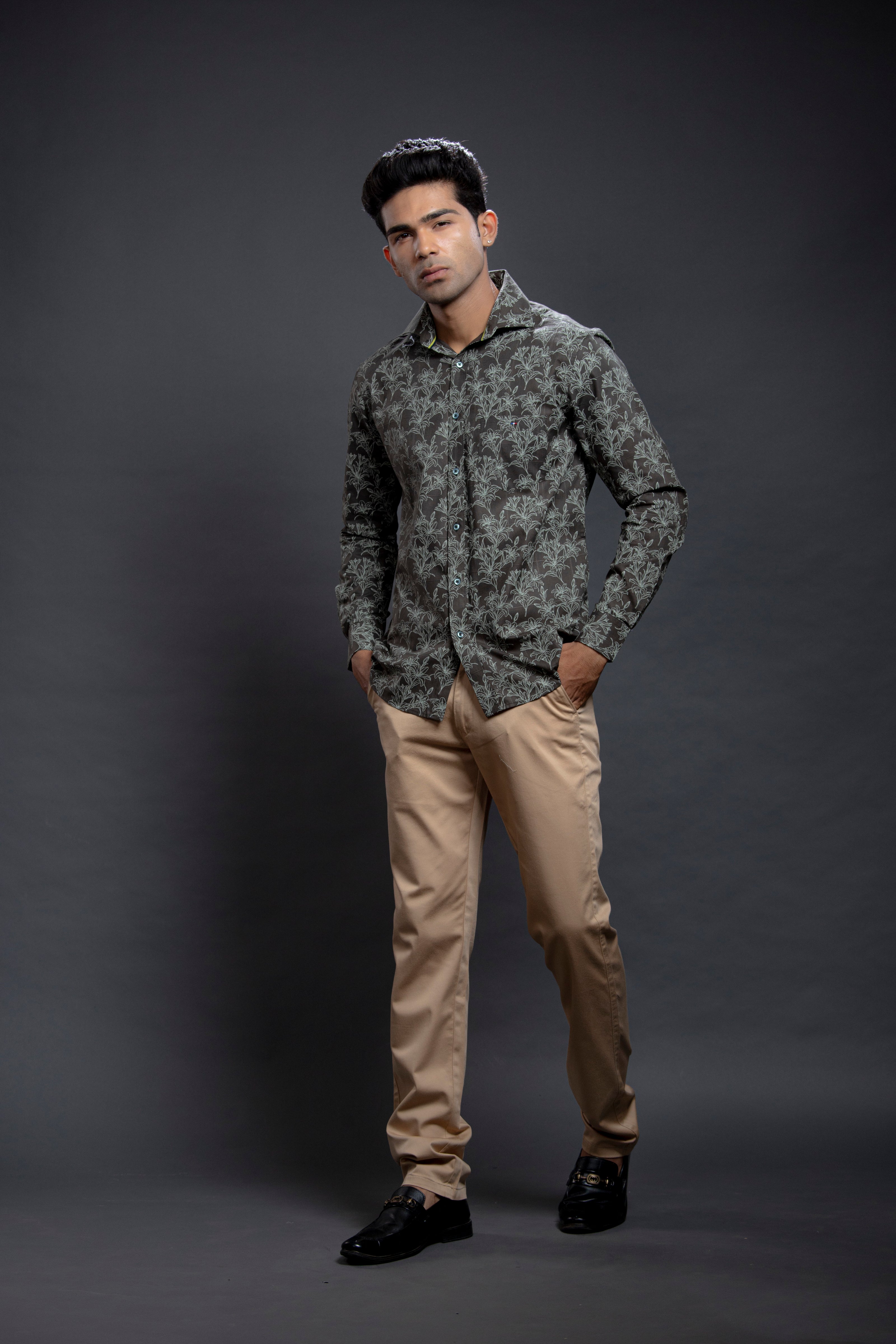Olive Floral Printed Shirts