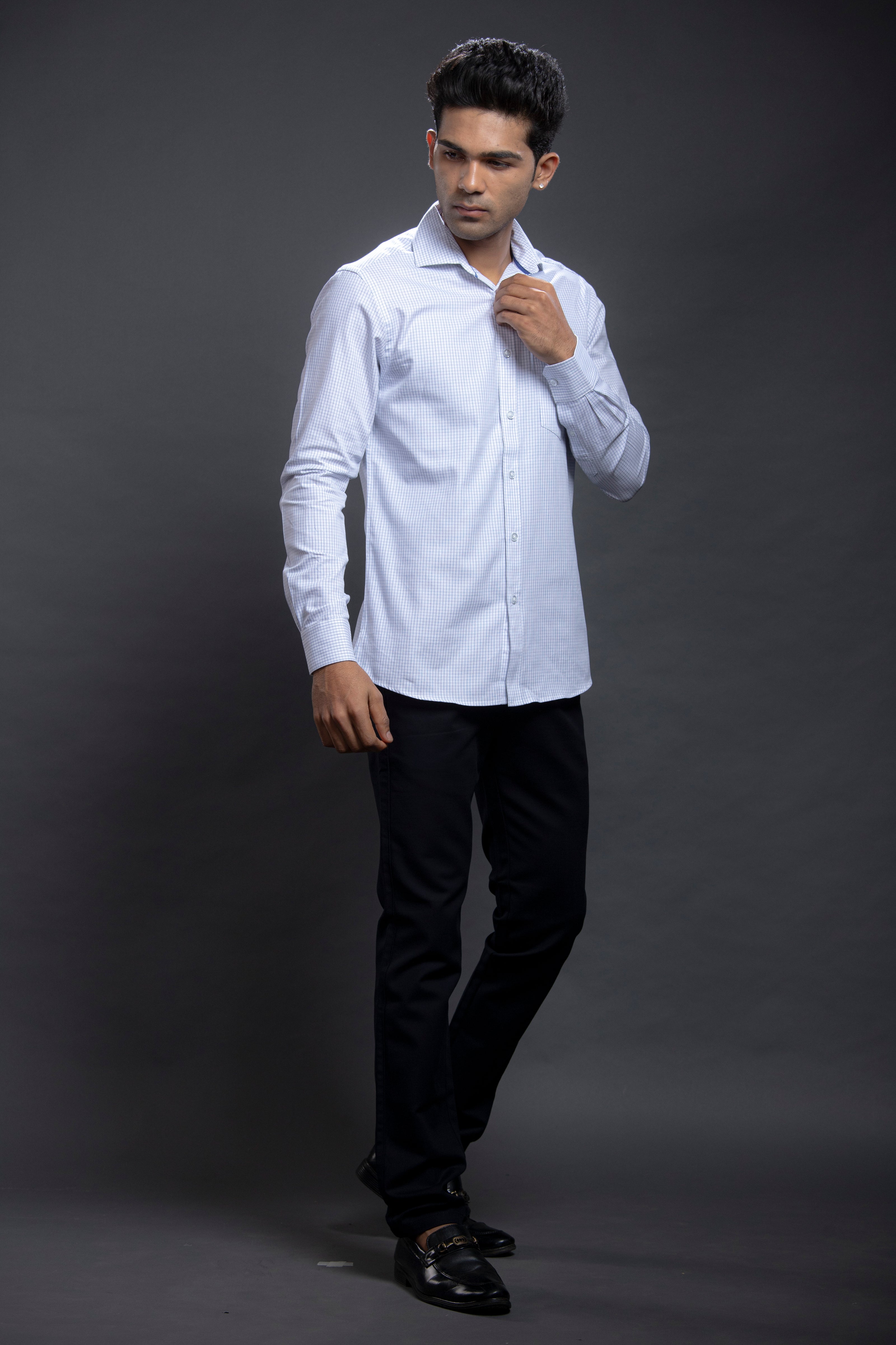 Navy Small Checkered Shirts
