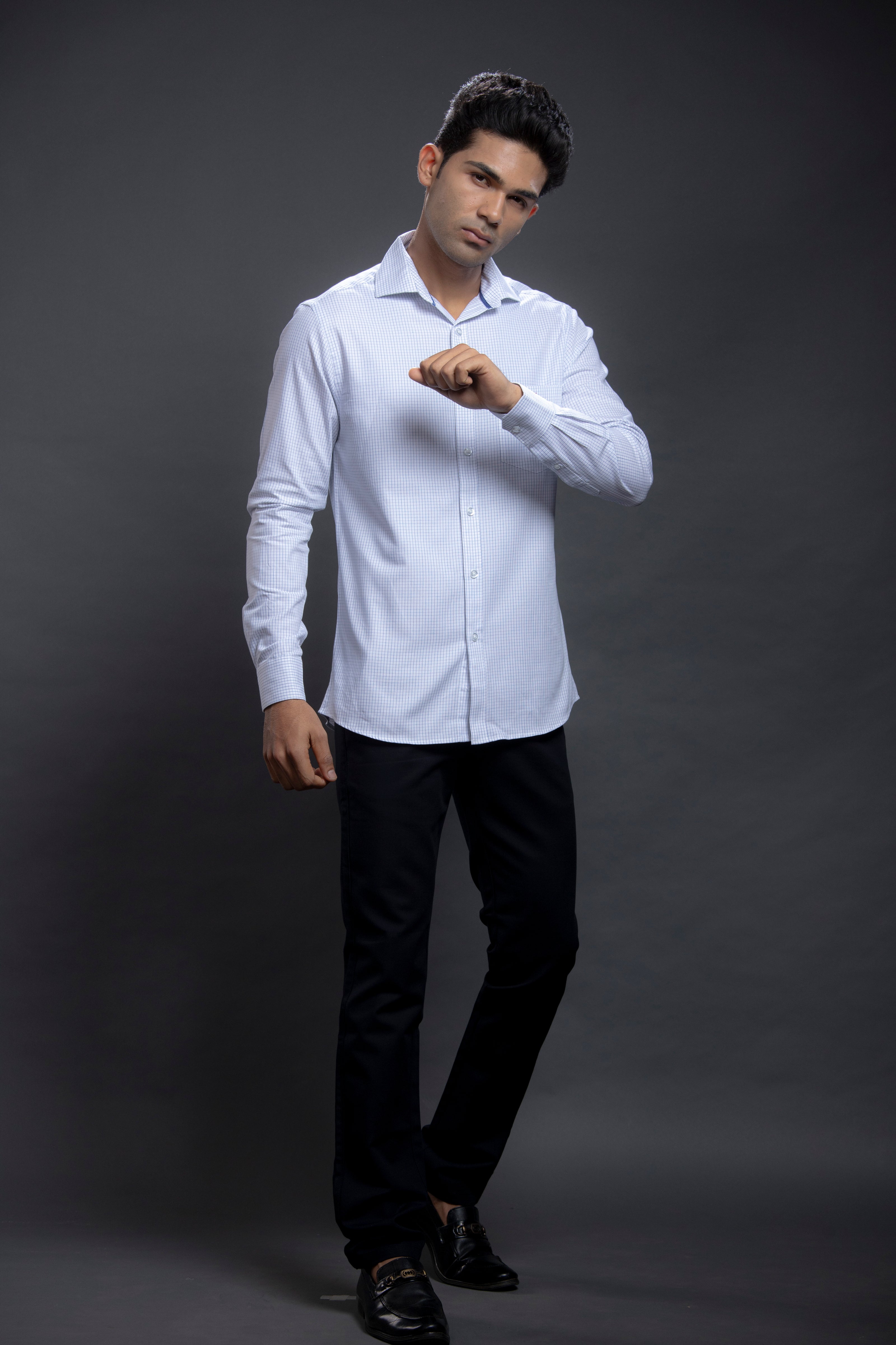 Navy Small Checkered Shirts