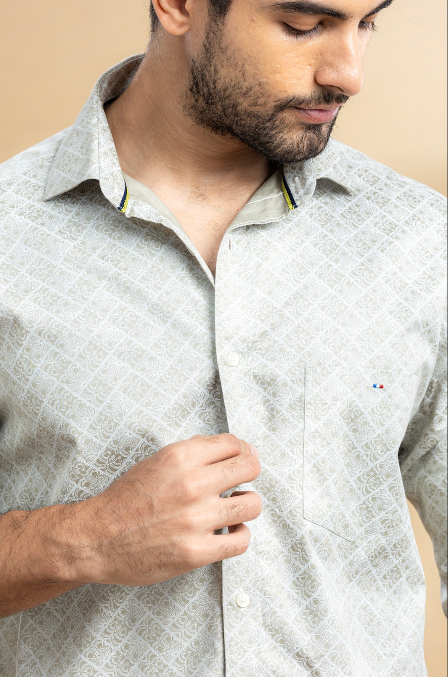 Beige Floral Self Design Abstract Printed Shirt