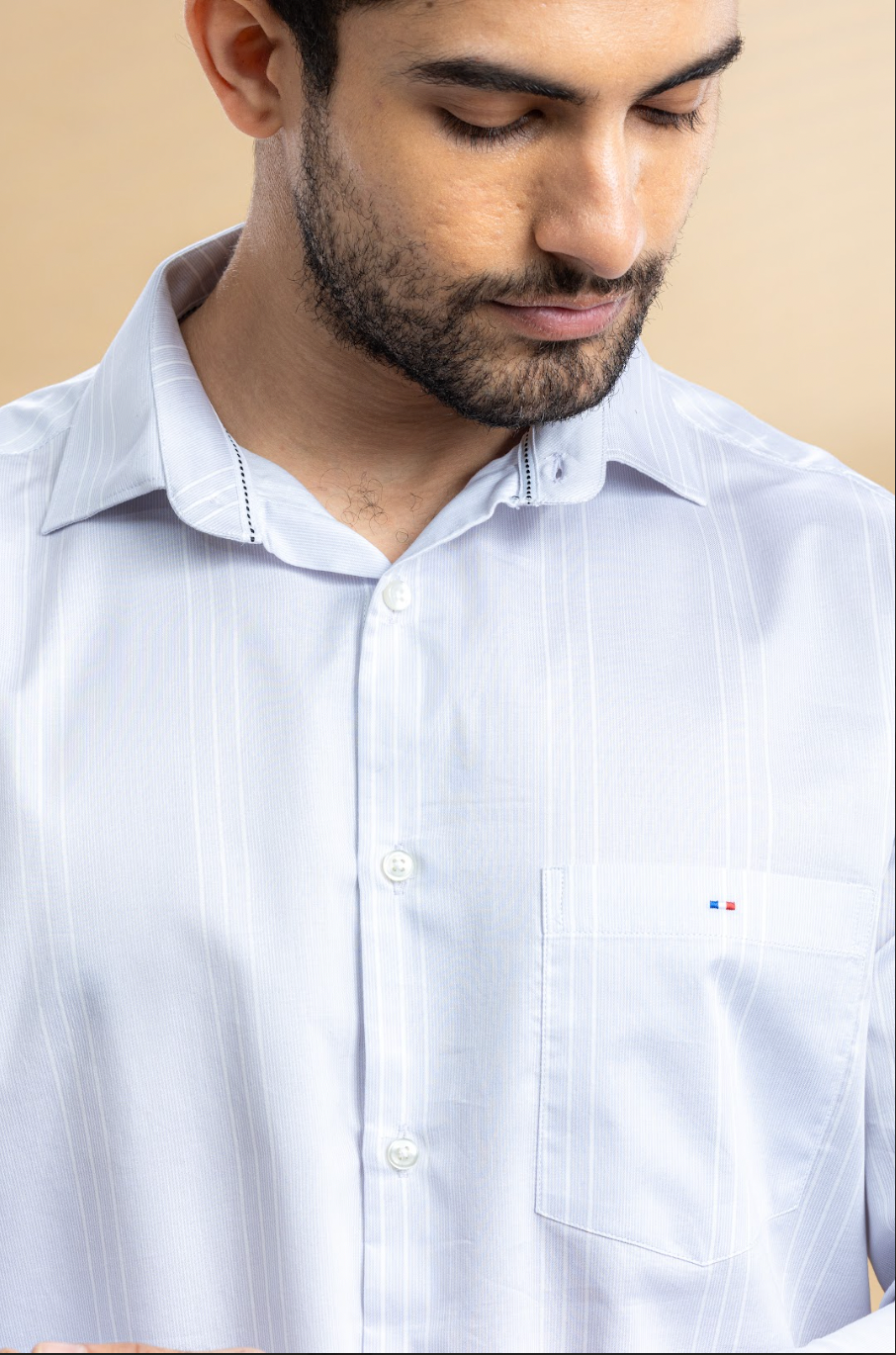 Fog Grey Striped Printed Shirt