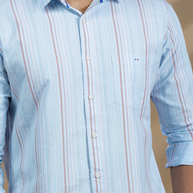 Light Blue & Orange Striped Printed Shirt