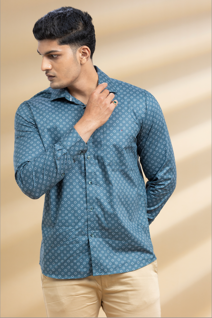Sea Green Dots Printed Shirt