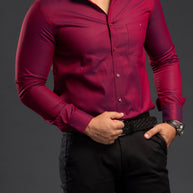 Maroon Trendy Two Tone Oxford Plain Shirt