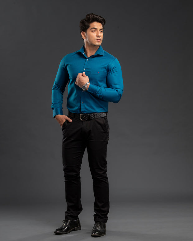 Sea Green Stylish Two Tone Oxford  Plain Shirt